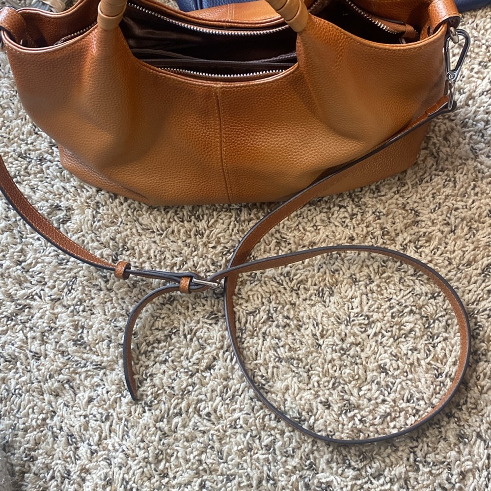 Iswee Brown Leather Purse with Crossbody Strap Cognac Tan - Picture 7 of 11